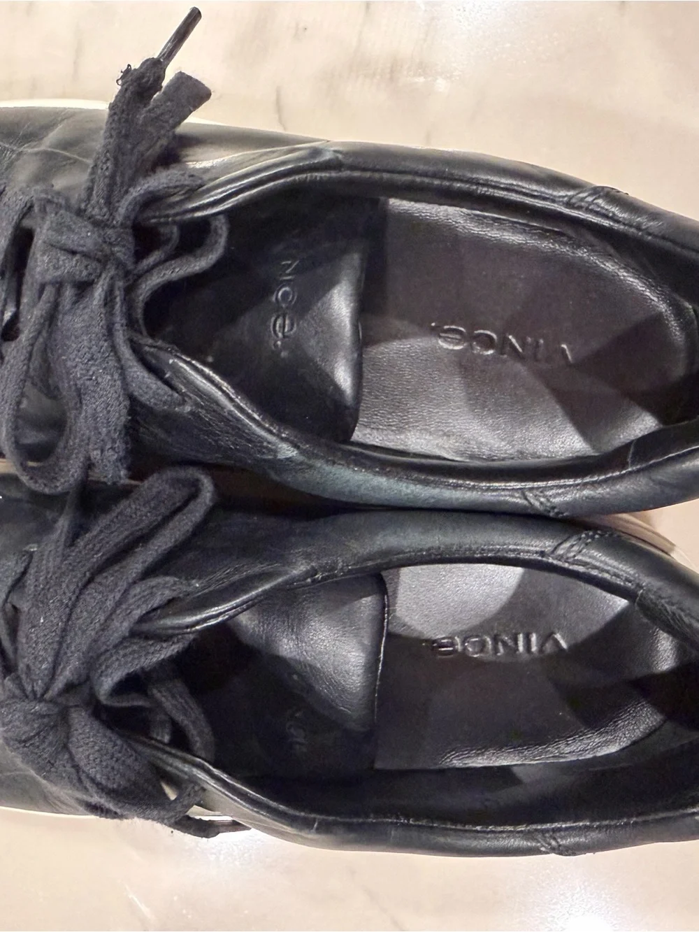 Vince Black Leather Sneakers with White Sole